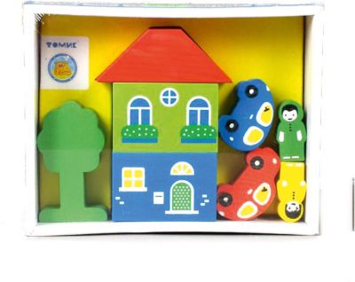 Деревянный конструктор Томик "Цветной городок", 8 деталей (желтый)