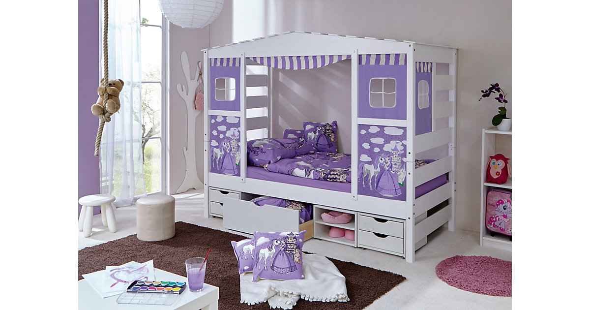 TICAA · Hausbett Pferde Prinzessin mit Funktionsschubkasten, lila, 90 x 200 cm TICAA · Hausbett Pferde Prinzessin mit Funktionsschubkasten, lila, 90 x 200 cm