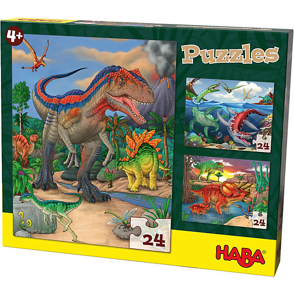 HABA 303377 Puzzles - 3 x 24 Teile - Dinosaurier