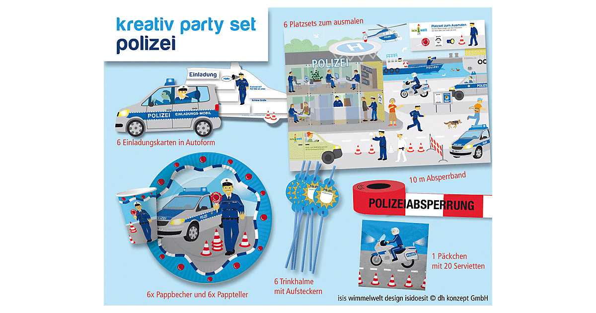 Partyset Polizei, 51-tlg. blau