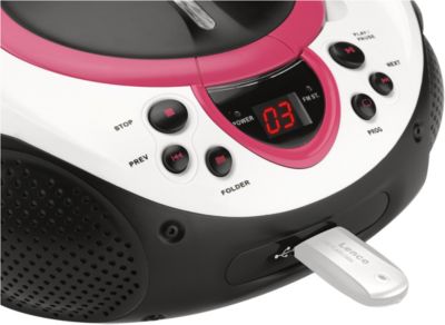 SCD38 USB rosa Boombox CD/MP3Player mit Radio und USB