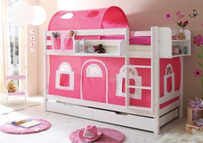 Ticaa Etagenbett Rene Weiß : Etagenbett marcel kiefer massiv weiß lackiert rosa 90 x 200