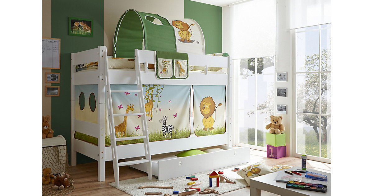 TICAA · Etagenbett KENNY G Schrägleiter, Buche massiv, weiß lackiert, Safari, 90 x 200 cm TICAA · Etagenbett KENNY G Schrägleiter, Buche massiv, weiß lackiert, Safari, 90 x 200 cm