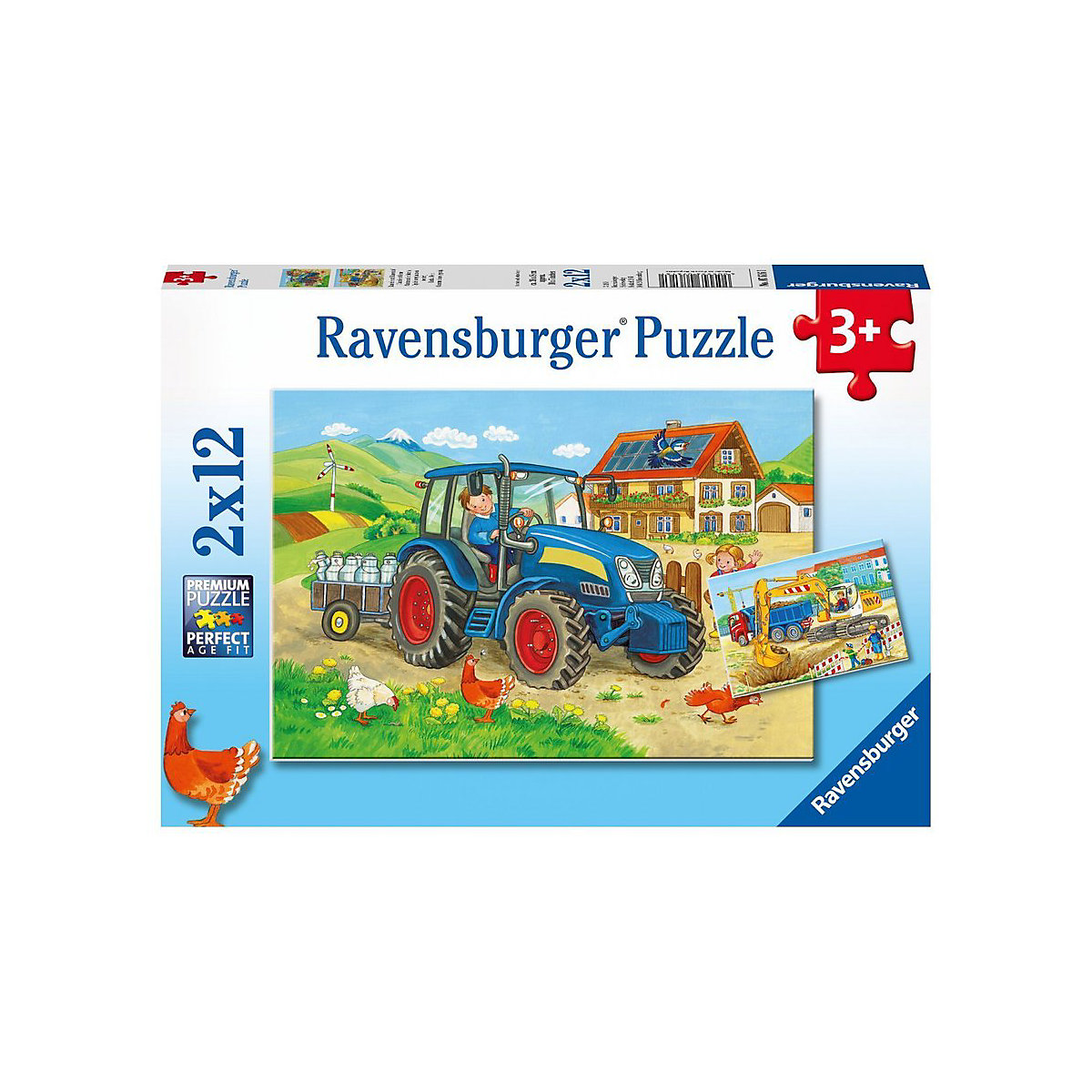 Ravensburger 2er Set Puzzle je 12 Teile 26x18 cm Baustelle und Bauernhof