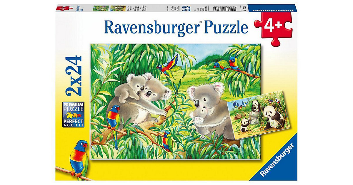 Puzzles: Ravensburger 2er Set Puzzle, je 24 Teile, 26x18 cm, Süße Koalas und Pandas