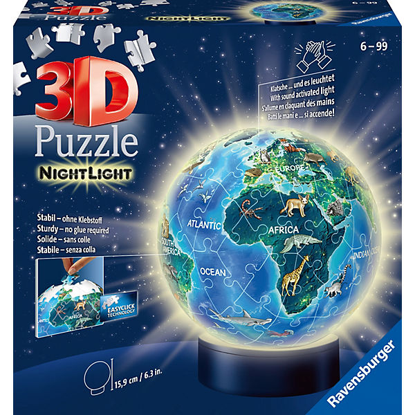 2in1 Nachtlicht & puzzleball® Ø13 cm, 72 Teile , Erde