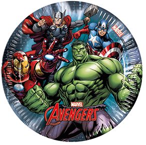 Pc 20см Тарелки бумажные ламинированные Мстители 8шт