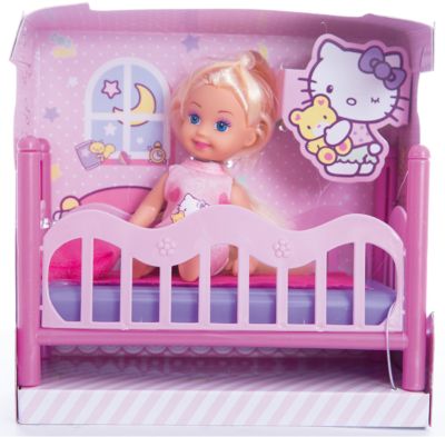 КУКЛА "HELLO KITTY. Машенька" 12 см, твердое тело, с кроваткой.
