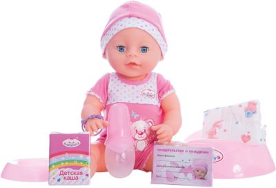 Пупс  40 см, 3 функции, пьет, писает, закрывает глаза, с аксессуарами.