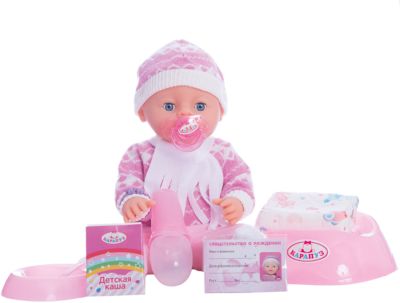 Пупс  40 см, 3 функции, пьет, писает, с дополнительной одеждой и аксессуарами.