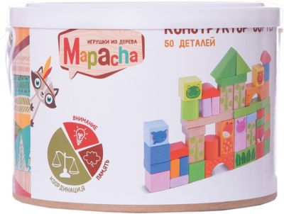 Деревянный конструктор Mapacha, 50 деталей (в ведре)