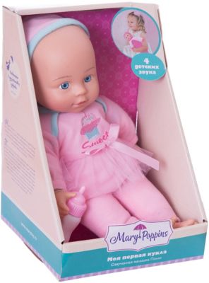 Кукла-пупс Mary Poppins "Милый болтун" Полли в розовом с голубым, 33 см (звук)