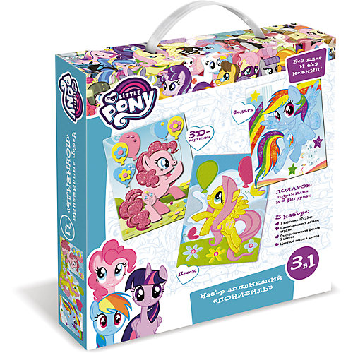 Чудо-Тв. My little pony™. Набор аппликаций 3в1 "Понивиль", песок, фольга, EVA; в короб . Арт. 03196 от Origami