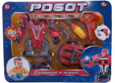 Робот-трансформер 3 в 1 Abtoys "Создавай и играй" с инструментами, красный