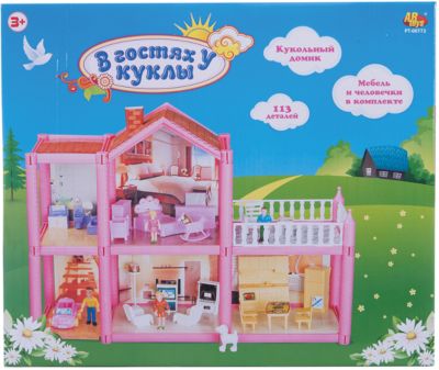 Кукольный дом Abtoys "В гостях у куклы" с мебелью и человечками, 113 деталей