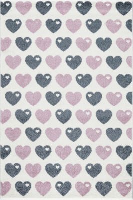 Kinderteppich byGraziela, HERZEN weiss/rosa-silbergrau, 120 x 180 cm rosa/weiß