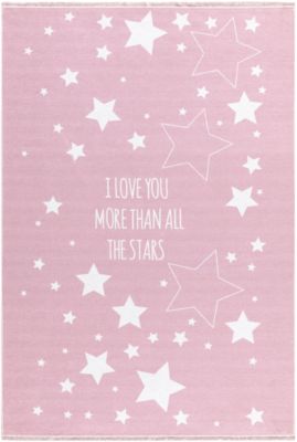 Kinderteppich, LOVE YOU STARS, In- Outdoor rosa/weiß Gr. 140 x 190