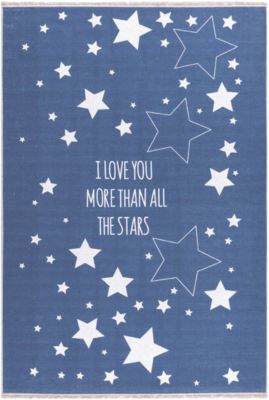 Kinderteppich, LOVE YOU STARS, In- Outdoor blau/weiß Gr. 100 x 160