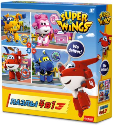 Пазл 4 в 1 Origami "Супер Крылья" Любимые герои, 9/16/24/36 элементов