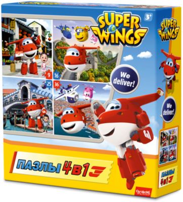 Пазл 4 в 1 Origami "Супер Крылья" Путешествуем с Джеттом, 9/16/24/36 элементов