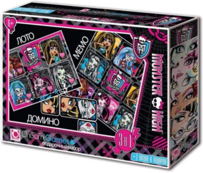 Подарочный набор 4 в 1 Origami "Monster High" Лото, мемо, домино и пазлы