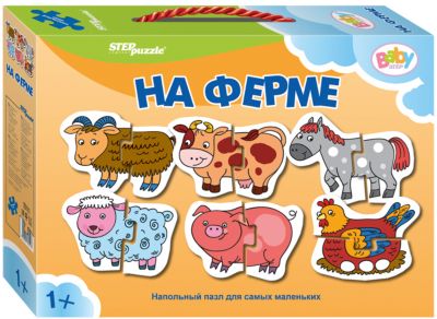 Напольный пазл 6 в 1 Step Puzzle "На ферме", по 2 элемента на каждую картинку