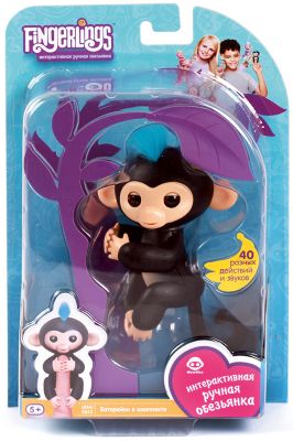 Интерактивная обезьянка Fingerlings Финн, 12 см (черная) WowWee