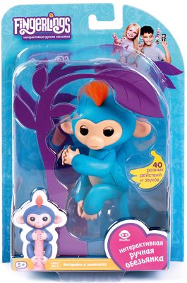 Интерактивная обезьянка Fingerlings Борис, 12 см (синяя) WowWee