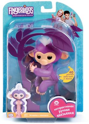 Интерактивная обезьянка Fingerlings Мия, 12 см (фиолетовая) WowWee
