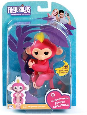Интерактивная обезьянка Fingerlings Белла, 12 см (розовая) WowWee