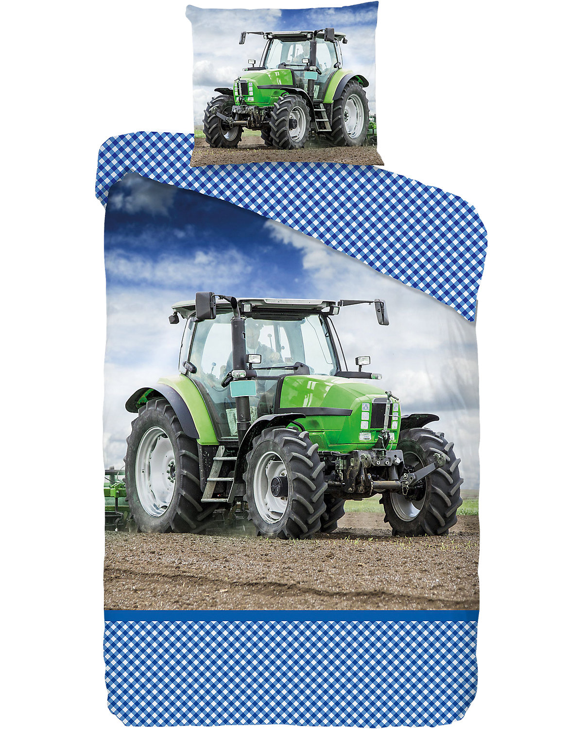 Good Morning Wende- Kinderbettwäsche Traktor 135 x 200 + 80 x 80 cm