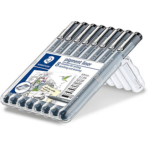 Набор капиллярных ручек Pigment liner, 8 шт.: (0,05/0,5/0,1/0,3/0,7/1,0/1,2/2,0 мм), цвет черный, Staedtler от Staedtler