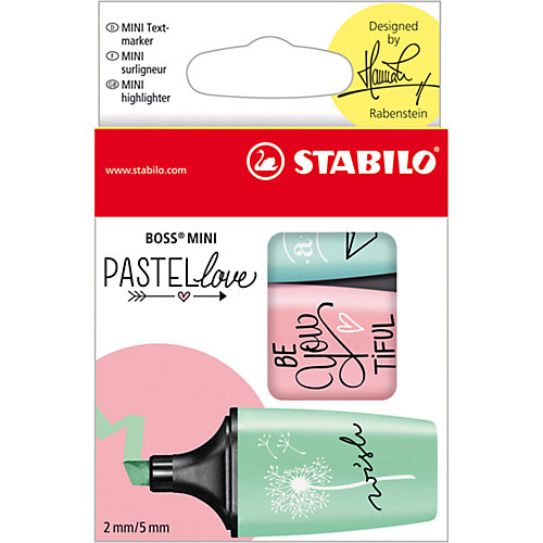 Набор текстовыделителей STABILO, BOSS MINI PASTELLOVE, 3 цв/уп (мята, роза, бирюза), блистер от STABILO
