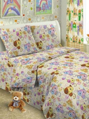 Детское постельное белье 1,5 сп Letto Коты, бежевый