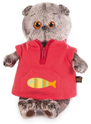 Мягкая игрушка Budi Basa Кот Басик в красном флисовом жилете, 19 см