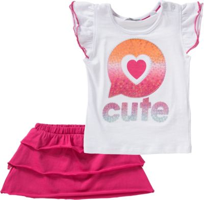 Baby Set T-Shirt mit Pailletten + Rock wei Gr. 68 Mdchen Baby