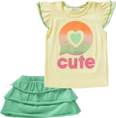 Baby Set T-Shirt mit Pailletten + Rock gelb Gr. 68 Mdchen Baby