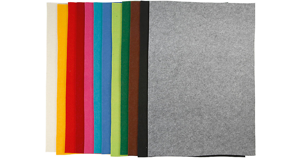 Bastelfilz, Blatt 42x60 cm, Stärke: 3 mm, Sortierte Farben, 12 Blatt sortiert