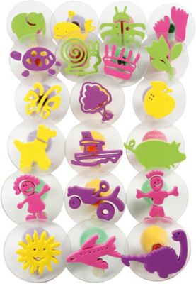 Schaumstoff-Stempel mit Griff, D: 4-6 cm, 20sort.