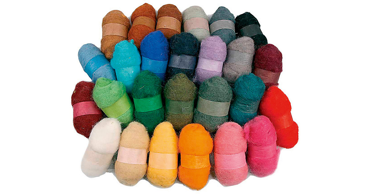 Wolle, kardiert, Sortierte Farben, 26x25g