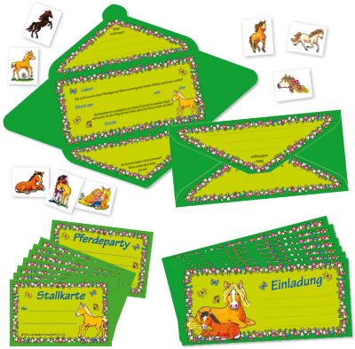 Einladungsfalzkarten-Set Mein Ponyhof, 24-tlg. gr�n