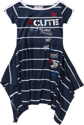 Asymmetrisches Kinder Jerseykleid gestreift mit Wendepailletten blau Gr. 110/116 Mdchen Kinder