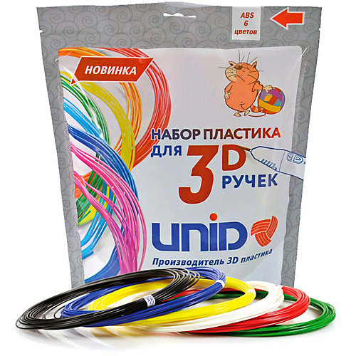Набор пластика для 3D ручек Unid "ABS-6" 6 цветов, 10 м каждый от Unid