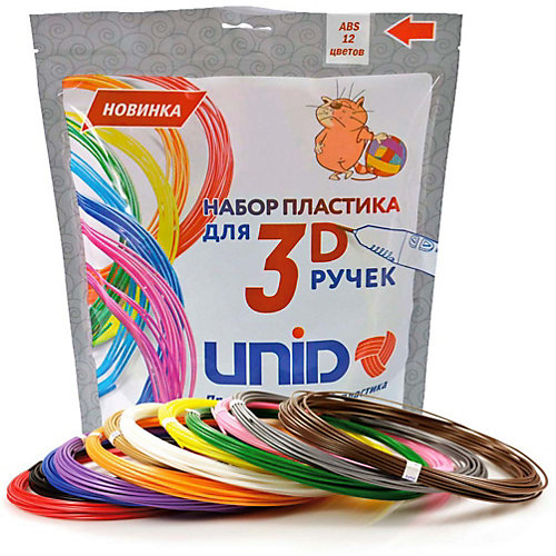 Набор пластика для 3D ручек Unid ABS-12 10 цветов, 10 м каждый от Unid