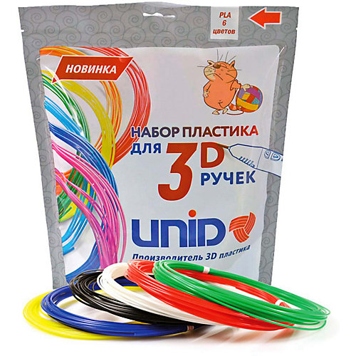 Набор пластика для 3D ручек Unid "PLA-6" 6 цветов, 10 м каждый от Unid