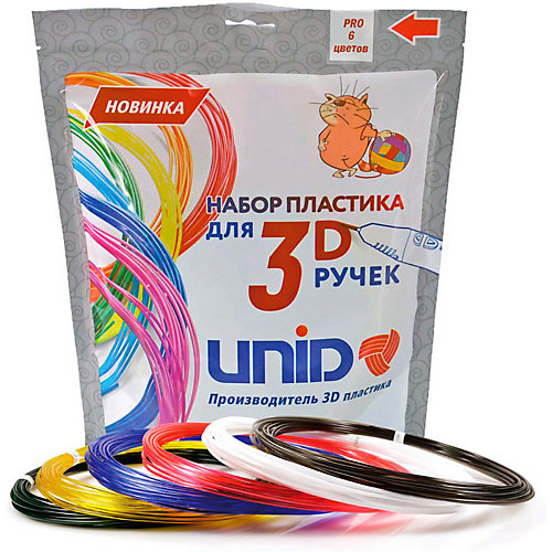 Набор пластика для 3D ручек Unid PRO-6 6 цветов, 10 м каждый от Unid