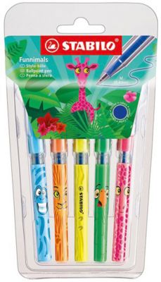Набор ручек шариковых Stabilo 828mini funnimals синих, 5шт в блистере