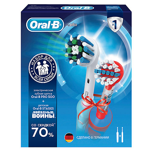 Набор электрических зубных щеток Oral-B Pro 500 и Stages Power Star Wars