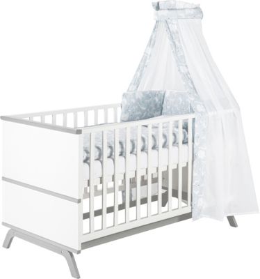 Kinderbett Vicky, Buche massiv, wei/grau lackiert, 70 x 140 cm