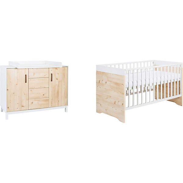 Sparset Timber Pinie, 2-tlg. (Kombi-Kinderbett 70 x 140 cm, Umbauseiten und Wickelkommode), weiß/grau lackiert, Holznachbildung Henson Pinie